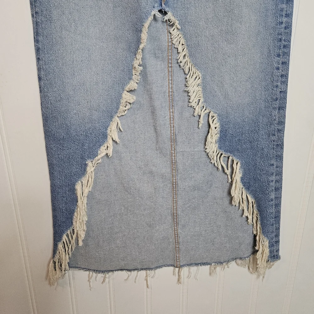 MOTHER Maxi Denim Skirt Womens Sz 29 Blue Denim Ditcher Maxi Fray Slit Rodeo - Picture 5 of 16